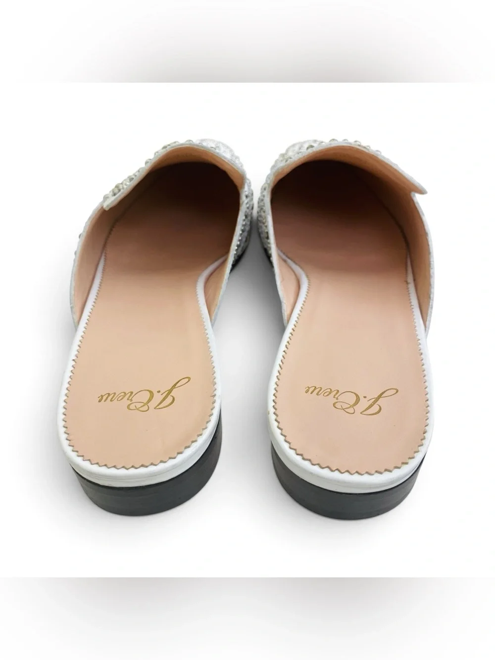 J.Crew Academy Loafer Studded Leather Mules White Sz 8.5 Slip-On